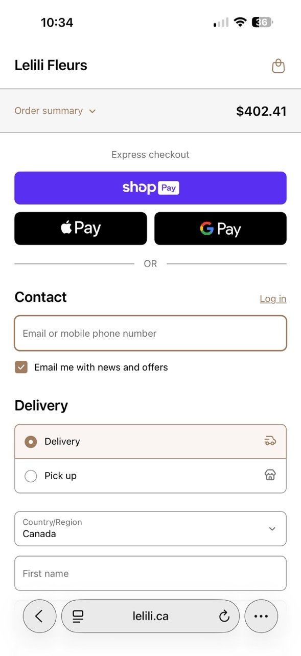 The checkout page on mobile.